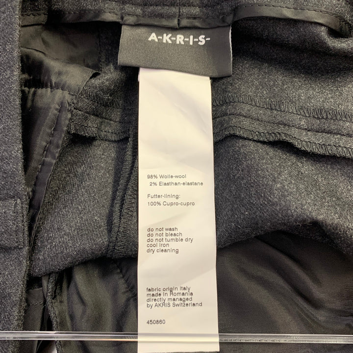 AKRIS Size 14 Grey Charcoal Wool Blend Heather Flat Front Dress Pants