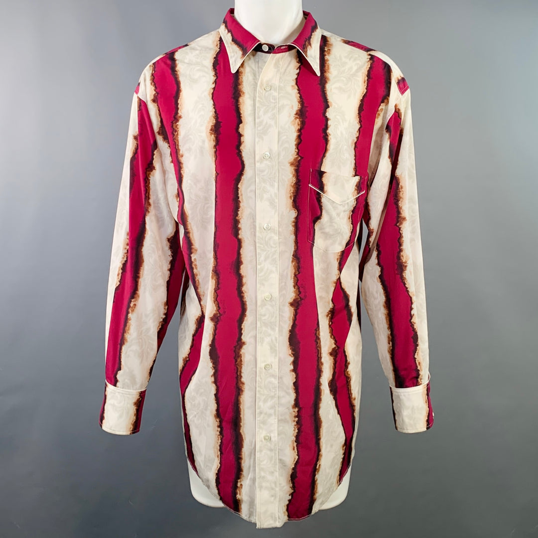 BED J.W. FORD Size M Ivory Magenta Print Polyester One Pocket Long Sleeve Shirt