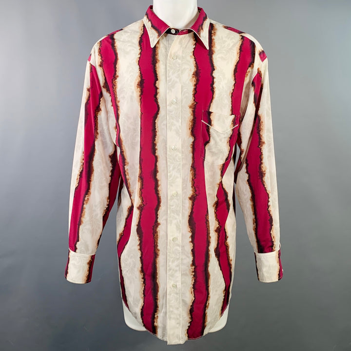 BED J.W. FORD Size M Ivory Magenta Print Polyester One Pocket Long Sleeve Shirt