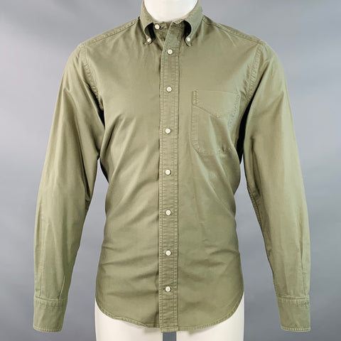 GITMAN VINTAGE Size M Green Olive Cotton Button Down Collar One Pocket Long Sleeve Shirt