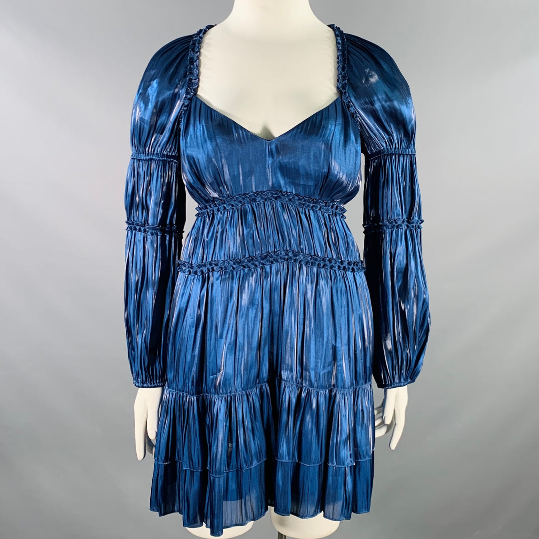CINQ a' SEPT Size 14 Tammy Navy Polyester Ruffled Long Bishop Sleeve C Sui Generis Designer Consignment CINQ a' SEPT Size 14 Tammy Navy Polyester Ruffled Long Bishop Sleeve C Sui Generis Designer Consignment