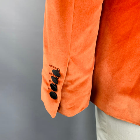 PAUL SMITH Size 42 Orange Black Velvet Cotton Shawl Collar Sport Coat