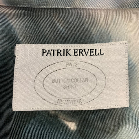 PATRIK ERVELL FW12 Size M Grey Ivory Marbled Silk Twill Button Down Collar Long Sleeve Shirt