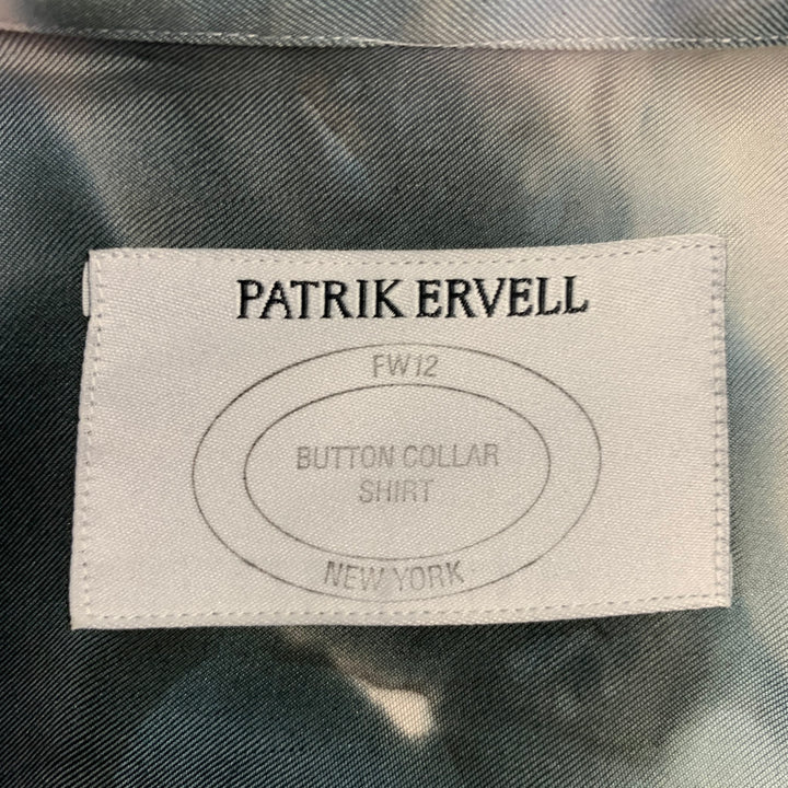 PATRIK ERVELL FW12 Size M Grey Ivory Marbled Silk Twill Button Down Collar Long Sleeve Shirt
