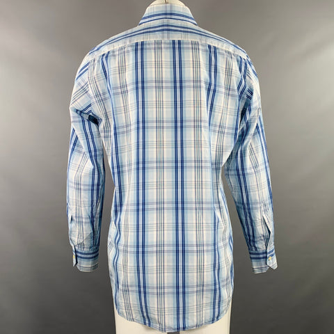 ETRO Size M Blue White Plaid Cotton Button Up Long Sleeve Shirt