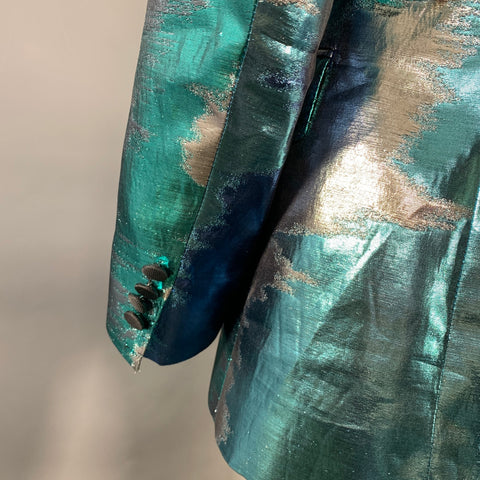 DOLCE & GABBANA Silicia Size 46 Blue Silver Metallic Marbled Polyester Silk 3 Piece Suit