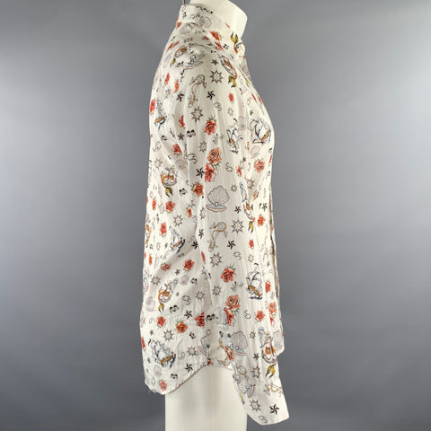 ETRO Size S White Graphic Cotton Long Sleeve Shirt