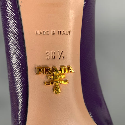 PRADA size 8.5 purple brushed leather kitten heel