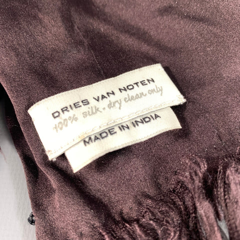 DRIES VAN NOTEN Brown Black Embroidered Silk Scarves