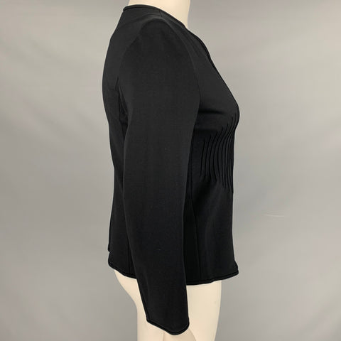 ARMANI COLLEZIONI Talla 12 Chaqueta negra con cremallera y líneas sin cuello