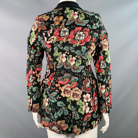 ANNE FONTAINE Size 10 Saskia Black Multi Color Floral Jacquard Velvet Trim Jacket Blazer
