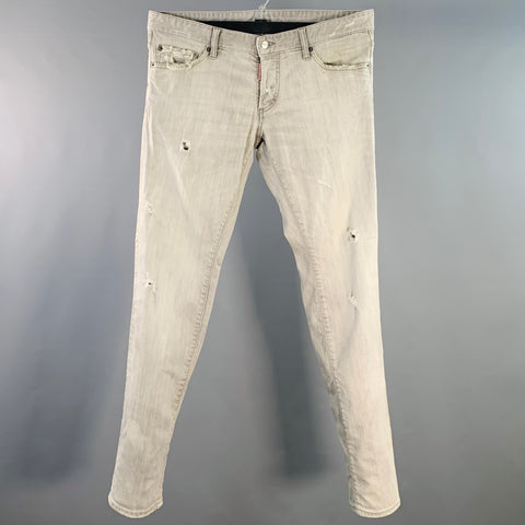 DSQUARED2 Size 36 Grey Distressed Cotton Blend Slim Cut Jeans