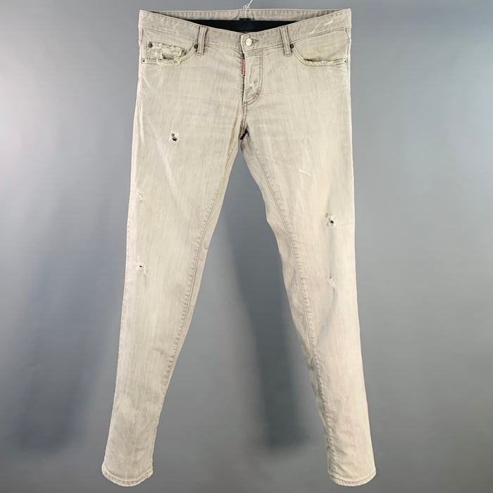 DSQUARED2 Size 36 Grey Distressed Cotton Blend Slim Cut Jeans