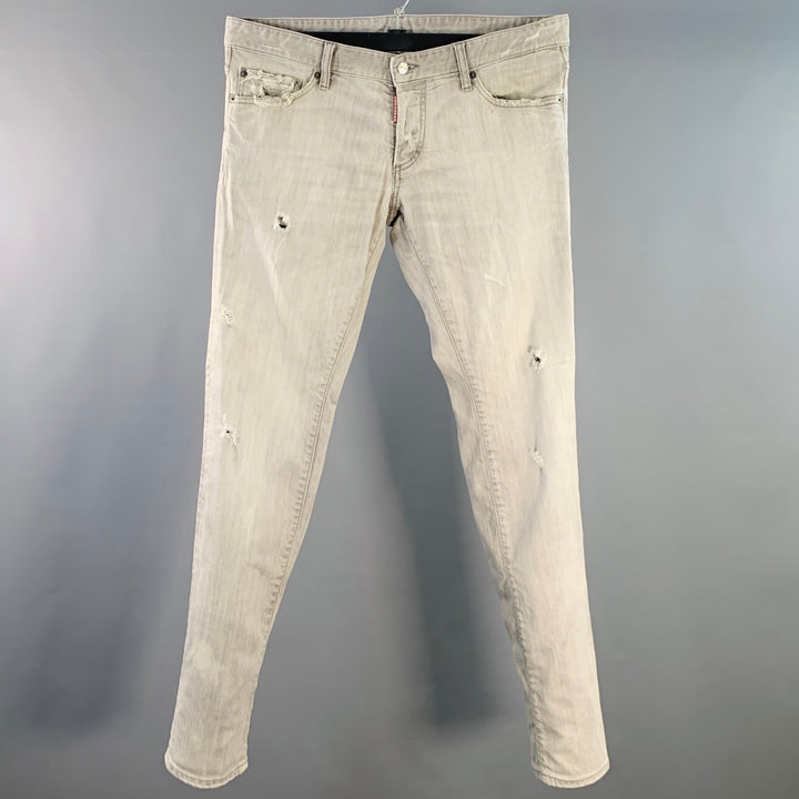 DSQUARED2 Size 36 Grey Distressed Cotton Blend Slim Cut Jeans