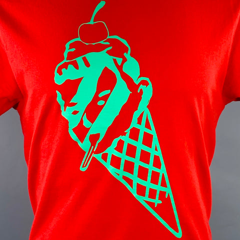 ICECREAM Size M Red Green Graphic Cotton Crew Neck T-shirt