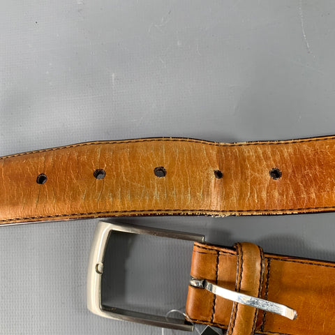 MAGNANNI Size 38 Tan Silver Leather Belt