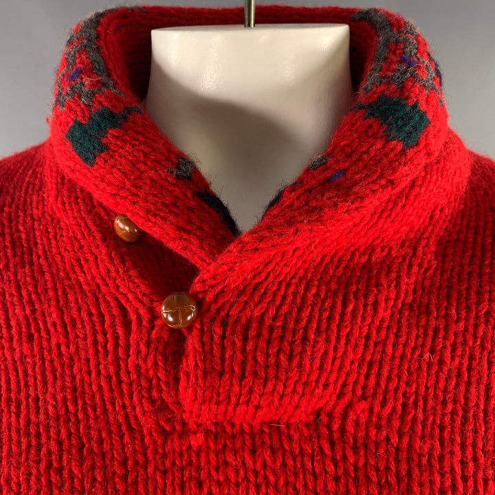 POLO by RALPH LAUREN Size XL Red Black Blue Knit Wool Shawl Sweater