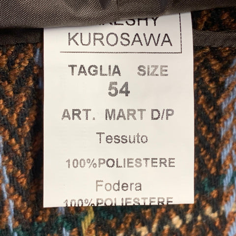 TAKESHY KUROSAWA Size 44 Brown Multi Color Plaid Double Breasted Peak Lapel Coat