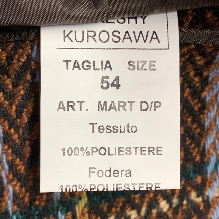 TAKESHY KUROSAWA Size 44 Brown Multi Color Plaid Double Breasted Peak Lapel Coat