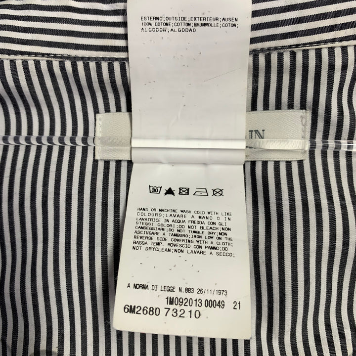 PIERRE BALMAIN Size M Silver Black White Stripe Studded Cotton Long Sleeve Shirt