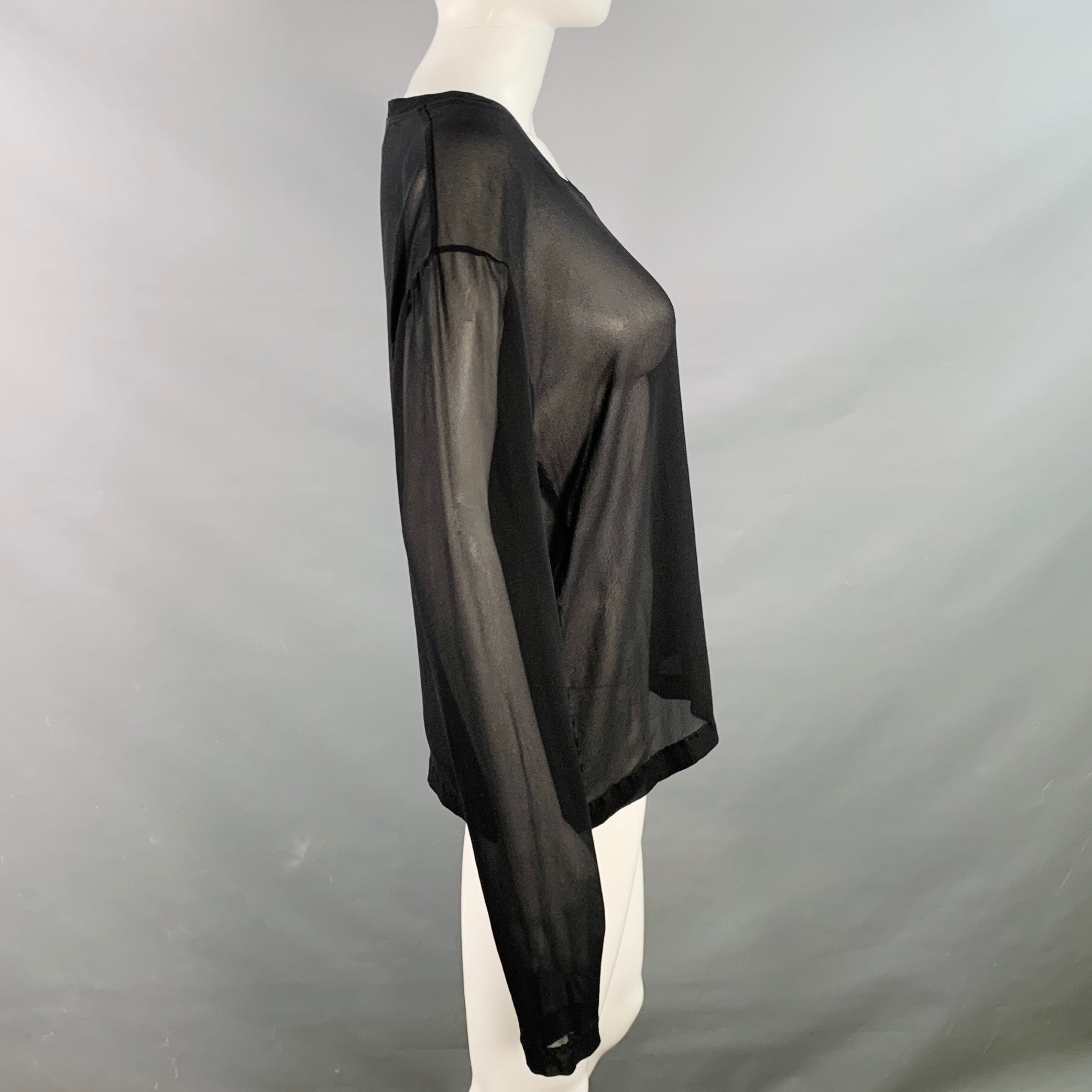 YVES SAINT LAURENT Size M Black Silk Sheer Extra Long Sleeve