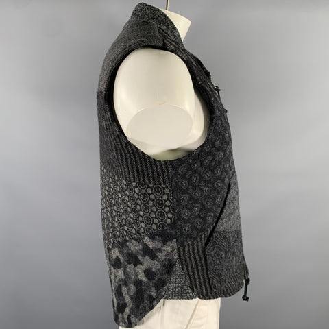MONITALY Size 44 Black Grey Mixed Patterns Wool Nylon Padded Vest
