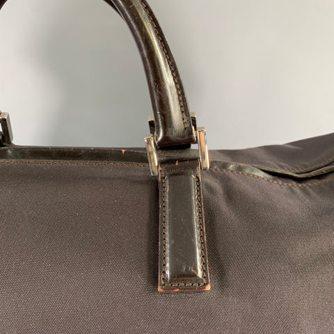 GUCCI Brown Leather Trim Nylon Weekender Bags & Leather Goods