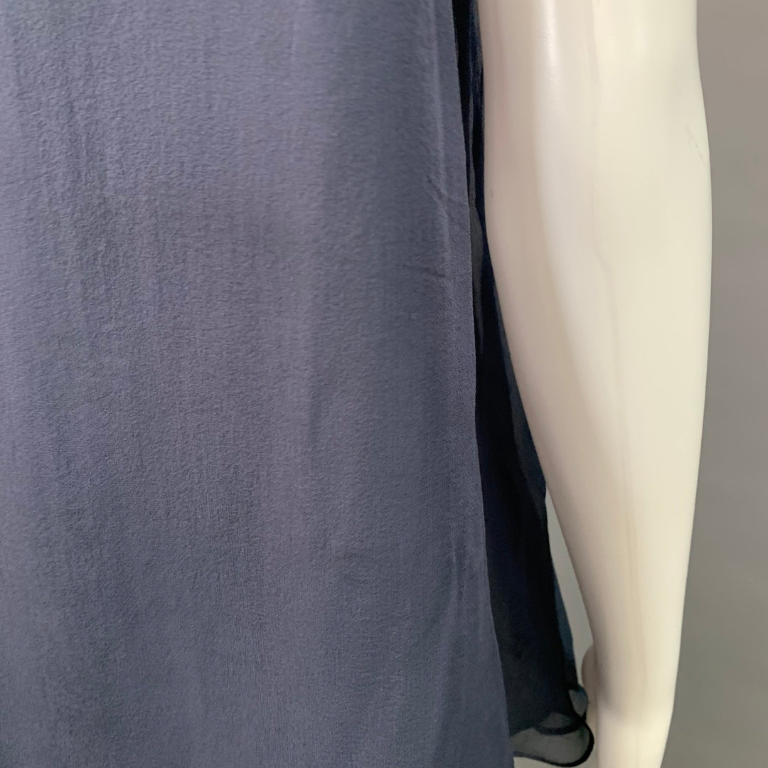 BRUNELLO CUCINELLI Size S Navy Black Chiffon Two Tone Monili Beading V-Neck Blouse