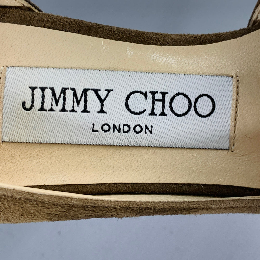 JIMMY CHOO Size 4.5 Brown Taupe Suede Ankle Strap D'Orsay Pumps