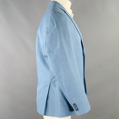 MICHAEL KORS Size 40 Short Blue Window Pane Polyester Blend Sport Coat