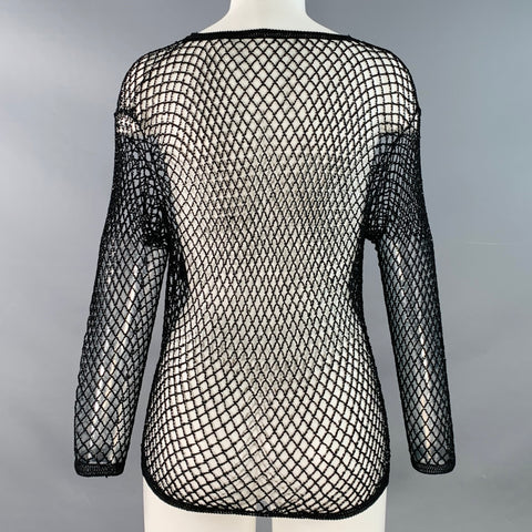 VINTAGE Size M Black Beaded Fishnet V-Neck Pullover