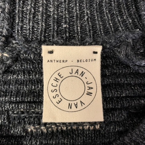 JAN-JAN VAN ESSCHE Size S Grey White Knit Linen Crew-Neck Sweater