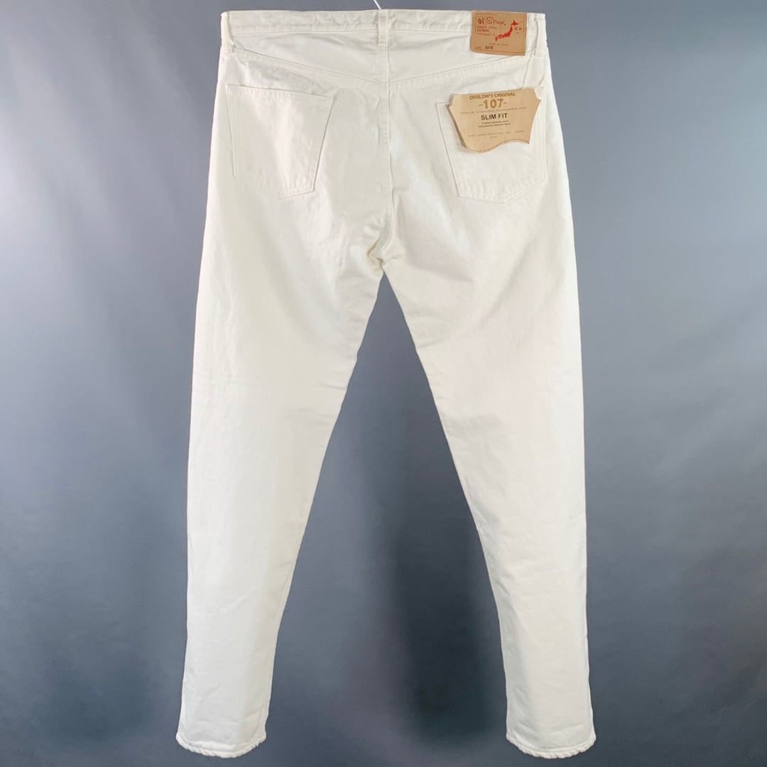 ORSLOW Size XL White Twill Cotton Slim Fit 5 Pocket Jeans