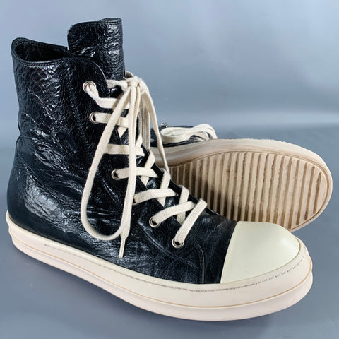 RICK OWENS Size 9 Black White Leather High Top Sneakers