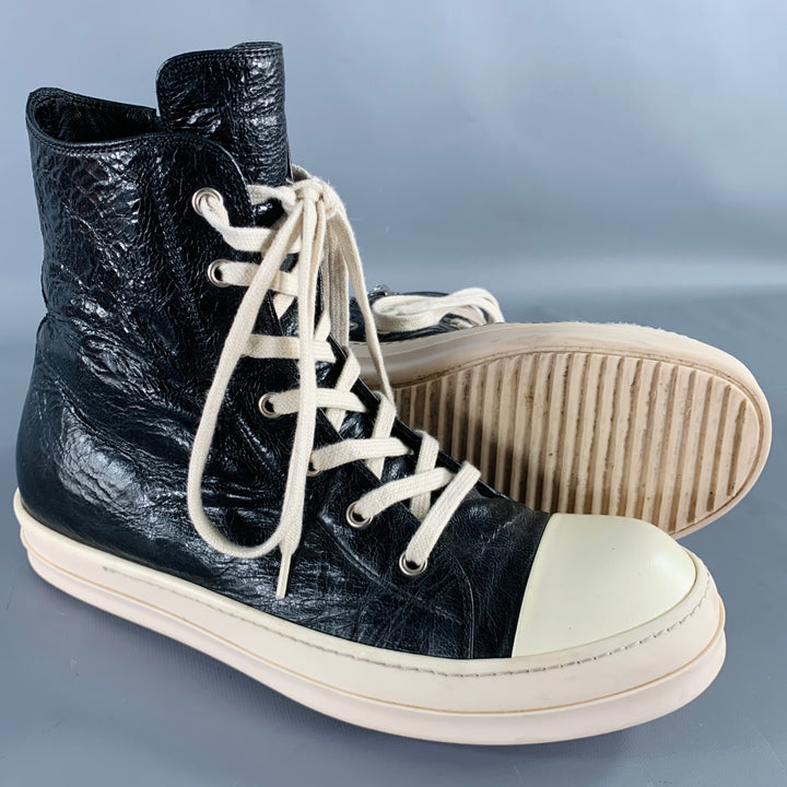 RICK OWENS Size 9 Black White Leather High Top Sneakers