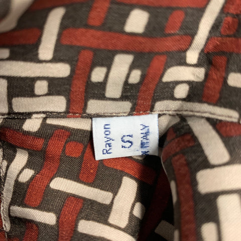 BRIONI Size S Brown Burgundy Basketweave Print Rayon Short Sleeve Shirt