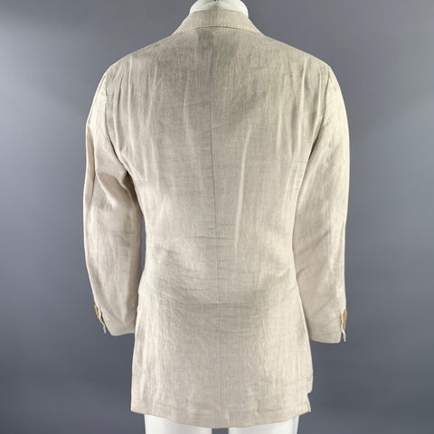 SALVATORE FERRAGAMO Size 38 Cream Herringbone Linen Sport Coat