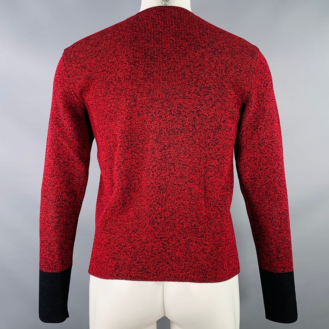 VALENTINO Size M Red Black Knit Viscose Blend Contrast Trim Crew Neck Sweater