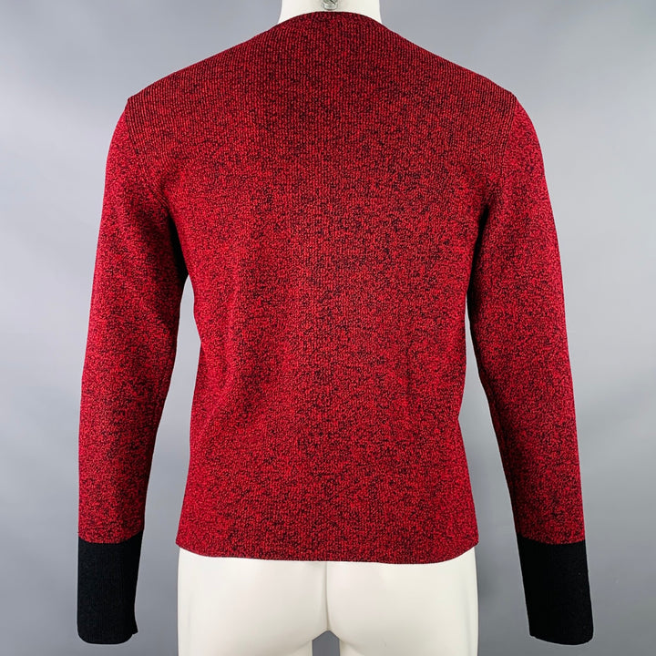 VALENTINO Size M Red Black Knit Viscose Blend Contrast Trim Crew Neck Sweater