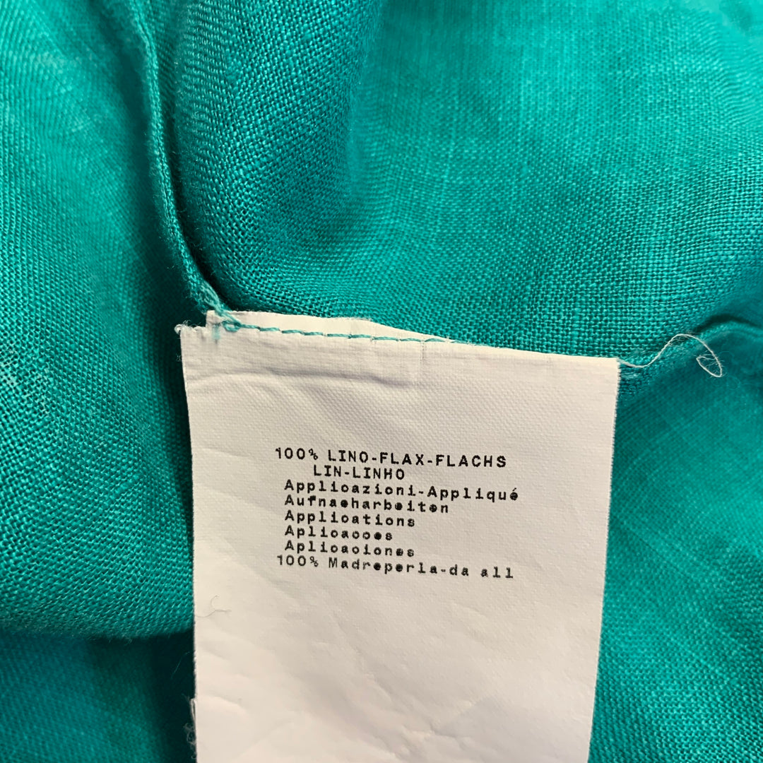 GIORGIO ARMANI Size 8 Teal Linen 3/4 Sleeves Shirt