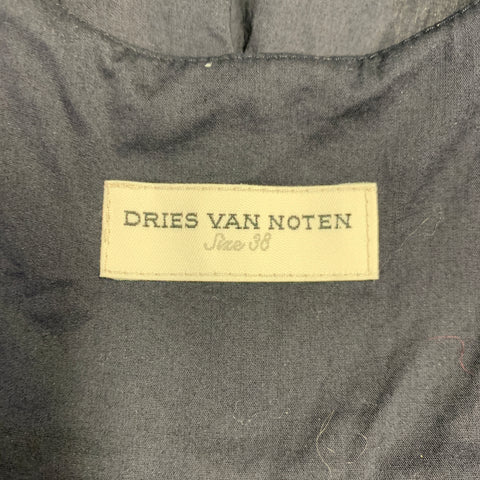 DRIES VAN NOTEN Size 6 Grey Slate Cotton Pleated V-Neck A-Line Casual Top