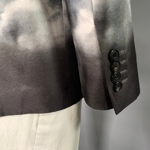 ALEXANDER MCQUEEN Chest Size 42 Black White & Grey Clouds Wool silk Sport Coat