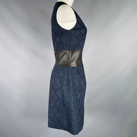 CHRISTOPHER CALVIN Size 6 Navy Black Cotton Snakeskin Print Leather Dress
