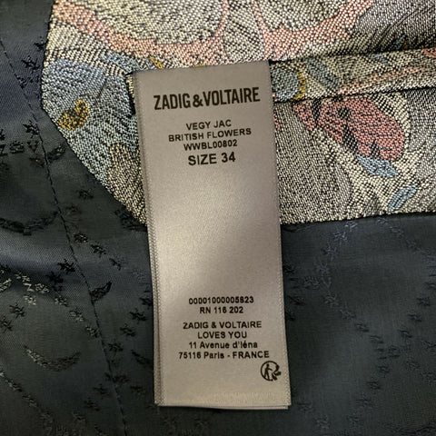 ZADIG & VOLTAIRE Chest Size 34 Silver Blue Pink Jacquard Peak Lapel Sport Coat