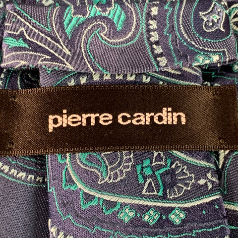PIERRE CARDIN Navy Turquoise Paisley Silk Tie
