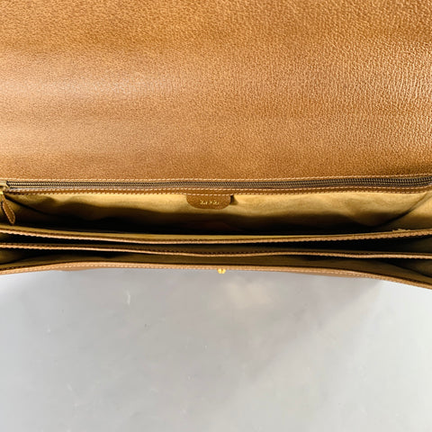 GUCCI Vintage Tan Pebble Grain Leather Combo Lock Briefcase