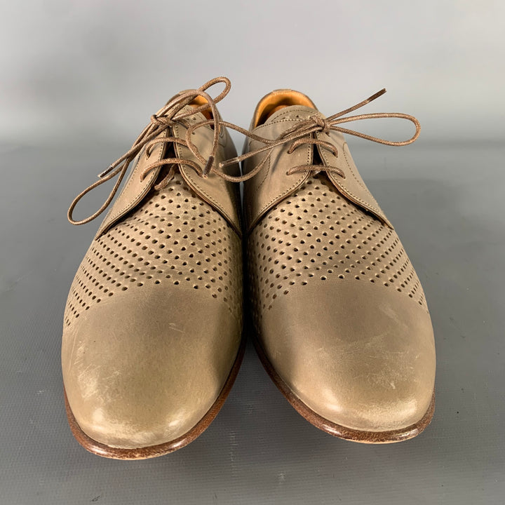 BALLY Size 9 Beige Perforated Leather Cap Toe Lace Up Shoes