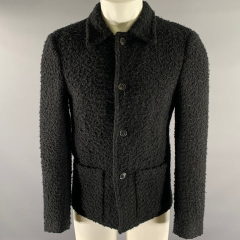 SAINT LAURENT Size M Black Tweed Wool  Polyamide Coat