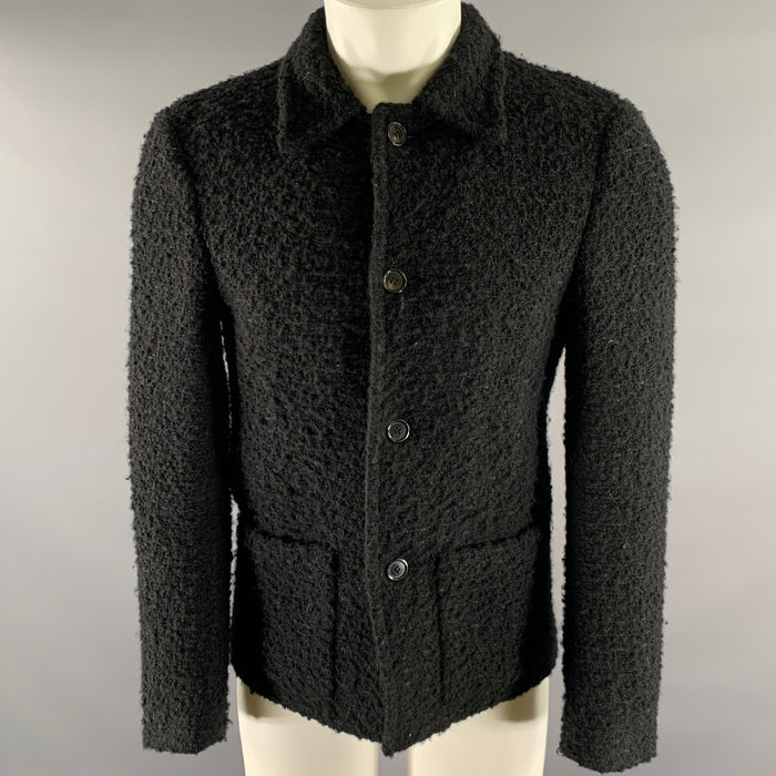 SAINT LAURENT Size M Black Tweed Wool  Polyamide Coat