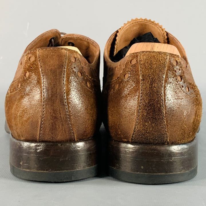 PAUL SMITH Size 9 Brown Distressed Leather Wingtip Oxford Lace-Up Shoes